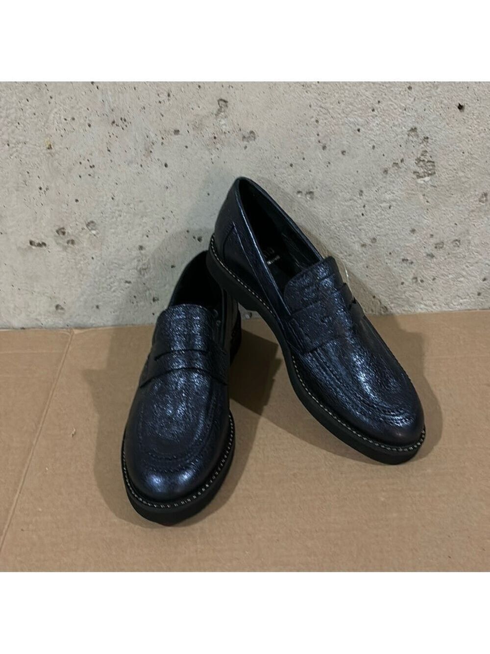 Kanna Blue Metallic Slip On Loafers New Without Box - Size Euro 37
